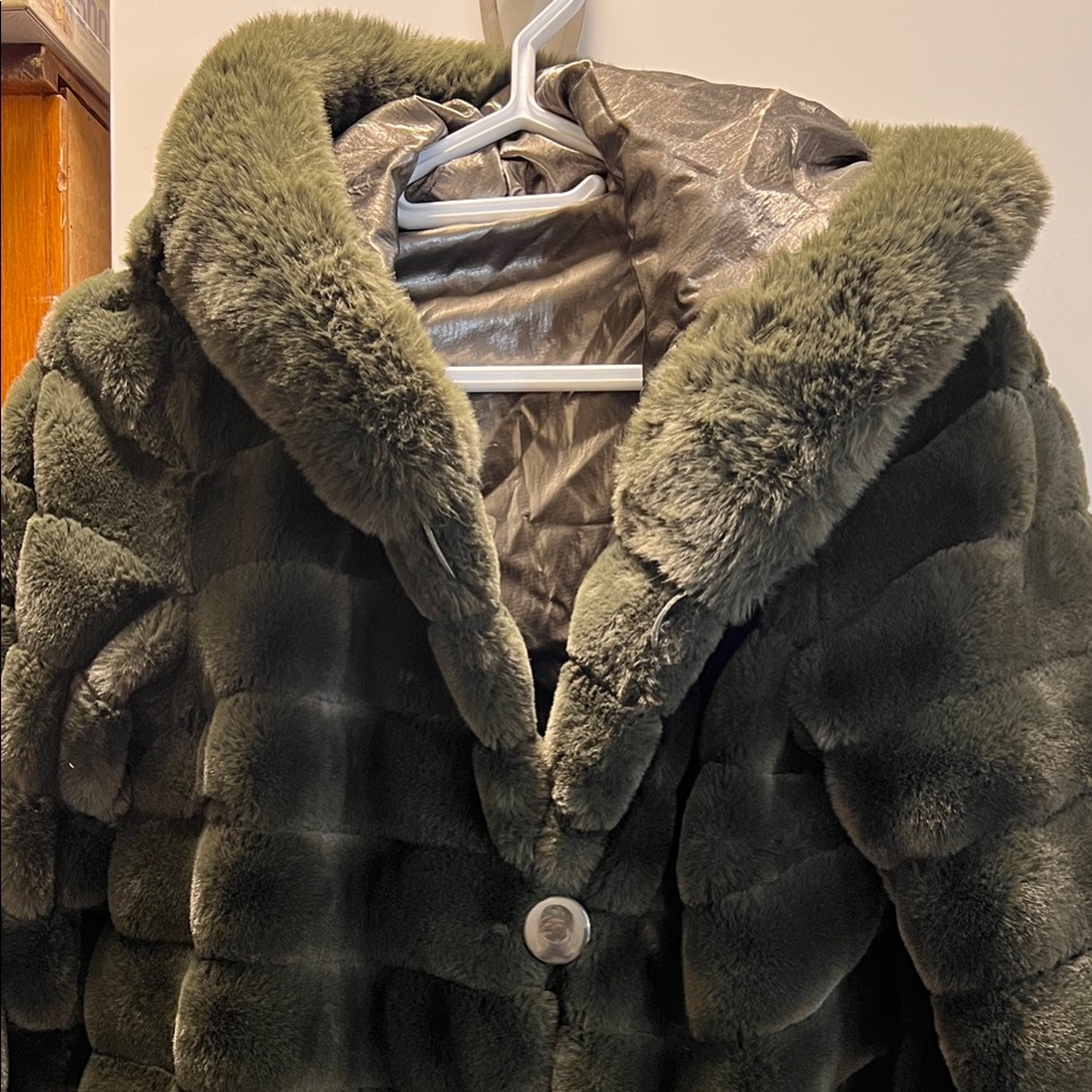 Soft Faux Fur Olive Green Coat reversible